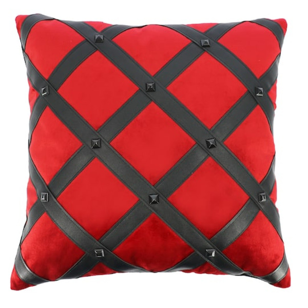 Ashland Studded Diamond Strap Throw Pillow - Red & Black