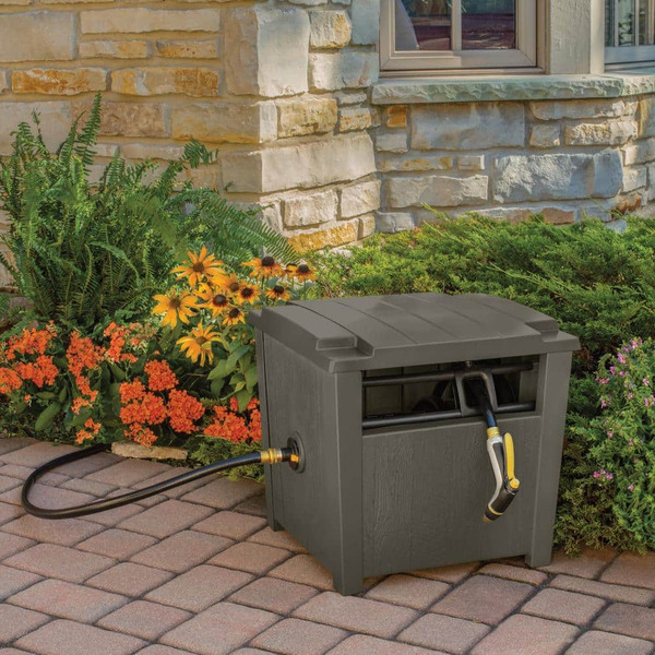 Suncast 150 Ft. Farmington Smart Tube Hose Hideaway With Brass Connections, Stoney