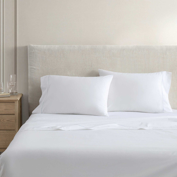 Martha Stewart Lily Pond Leaf 4-Piece Sheet Set, King - White/Blue