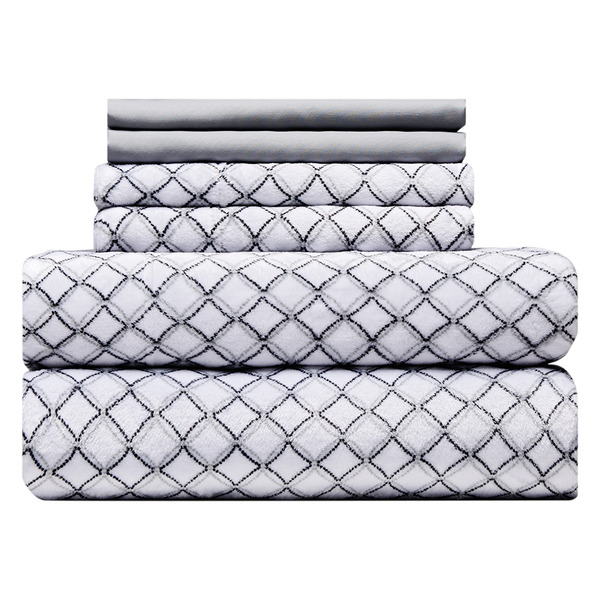 ALDI Huntington Home Geo Velvet Plush Sheet Set Black, White & Grey SameDay Delivery or