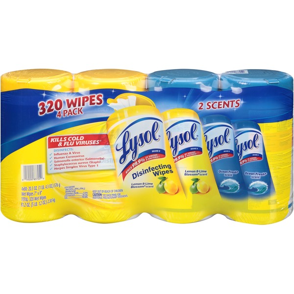 Lysol Disinfecting Wipes, Lemon & Lime Blossom, Ocean Fresh (20.3 oz) from Costco Instacart