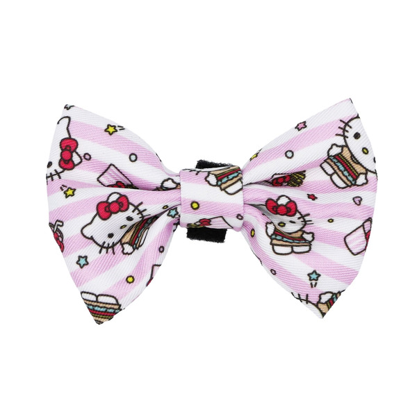 Sassy Meow Hello Kitty Burger Print Cat Bowtie With Velcro Straps - Pink