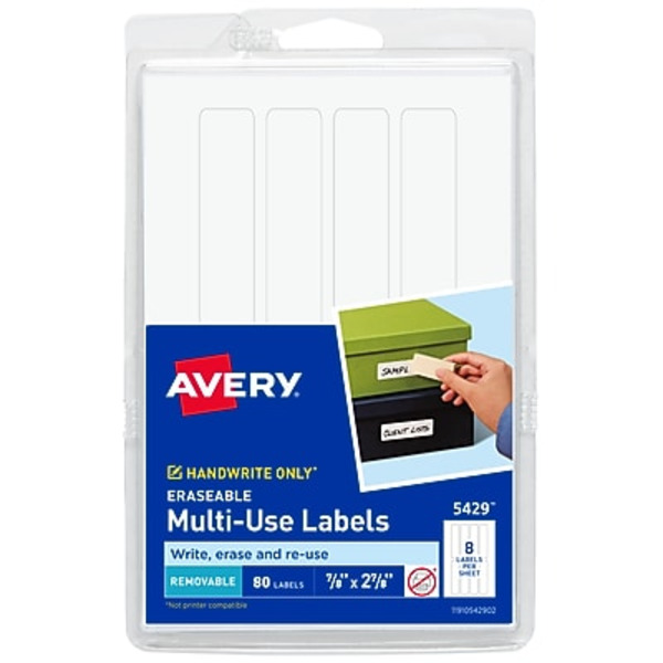 Avery 5429 7/8" x 2 7/8" White Erasable Multi Use ID Labels