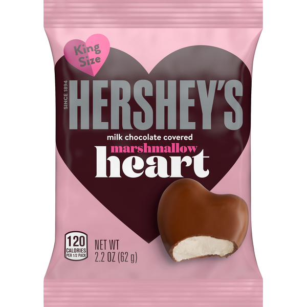 Hershey's Marshmallow, Milk Chocolate Covered, Heart, King Size (2.2 oz