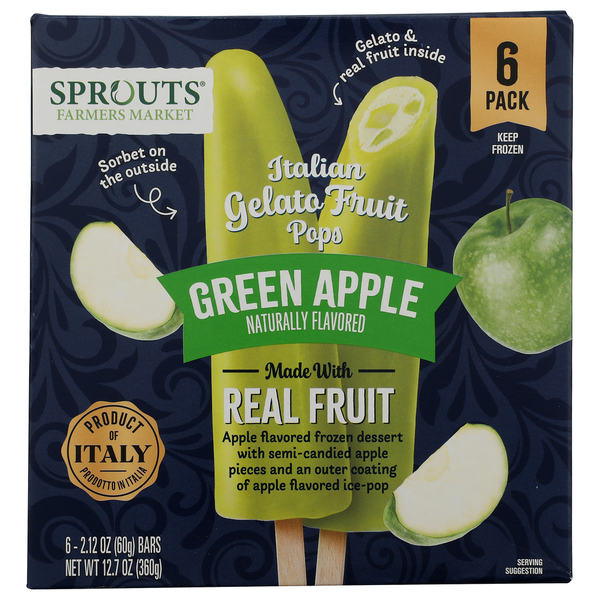 Sprouts Green Apple Italian Gelato Fruit Pops 6 Pack Same-Day