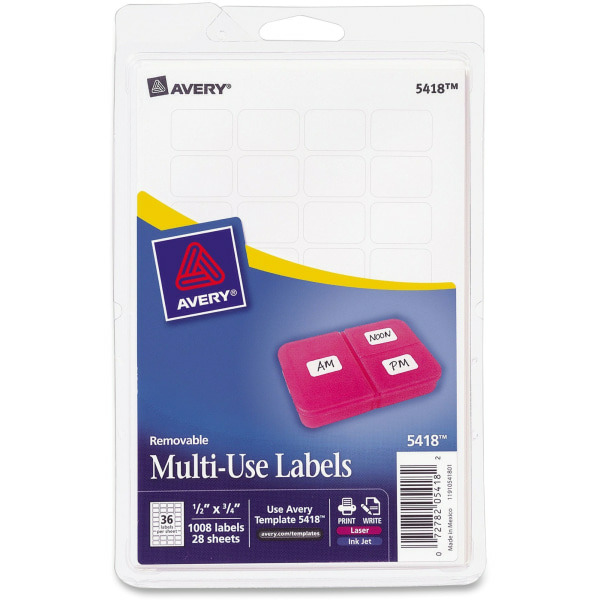 Avery Removable Inkjet/Laser Multipurpose ID Labels - White - 1/2" x 3/4"