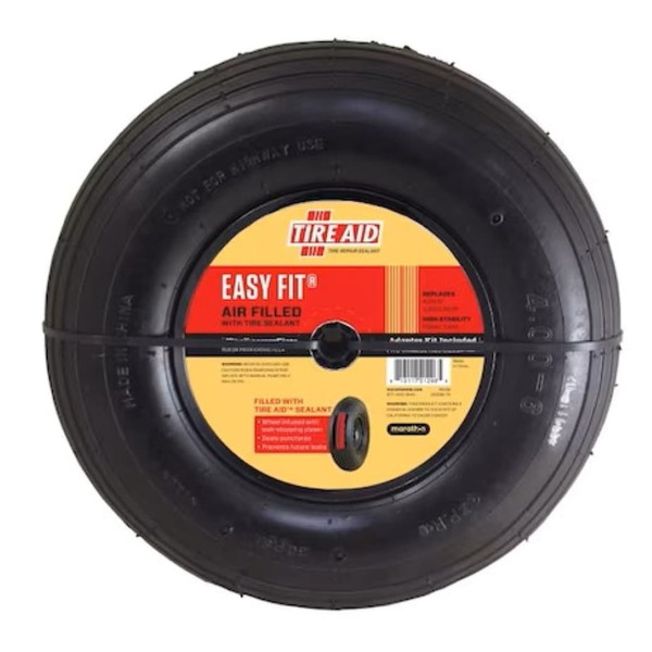 Marathon Easy Fit Sealant Filled Pneumatic (Air-filled) 4.00-6 Tire and Wheel Assembly, Wheelbarrow/cart Use, Ribbed Tread