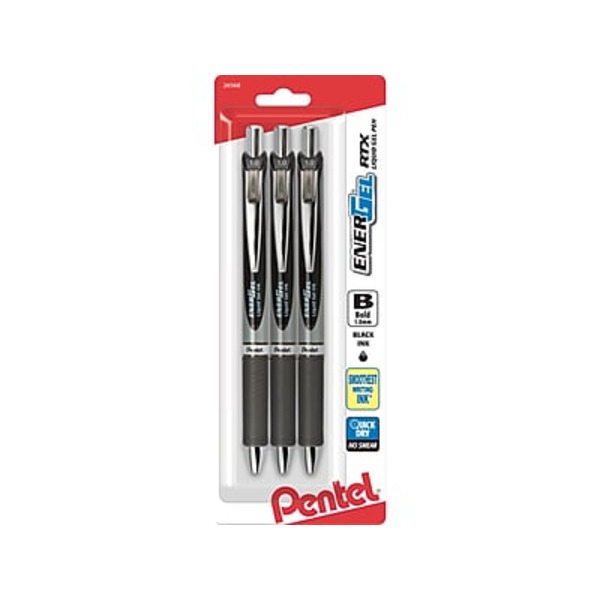 Pentel BL80BP3A Black Ink Bold Point EnerGel RTX Retractable Gel Pen