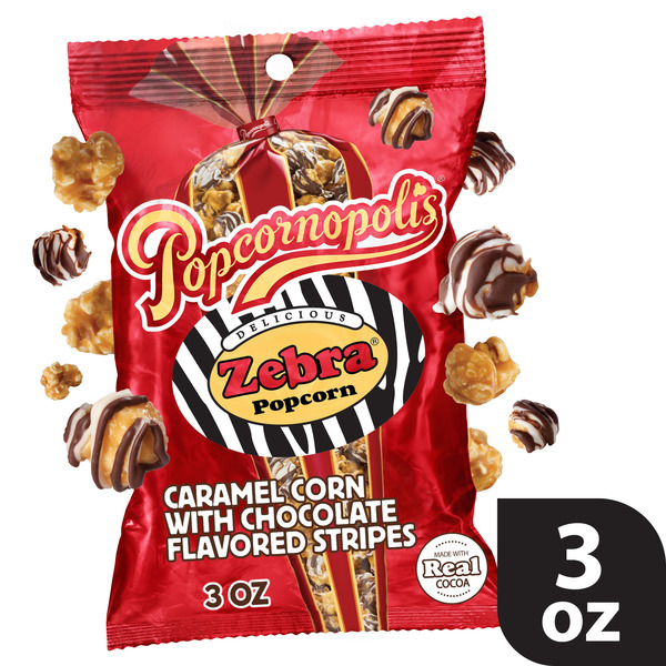 Popcornopolis Zebra 3 oz Bag, Caramel with Chocolatey Stripes