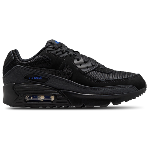 Nike Boys' Air Max 90 FL1 Grade School Shoes, Size 5 - Black/Dk Smoke Gray/Old Royal