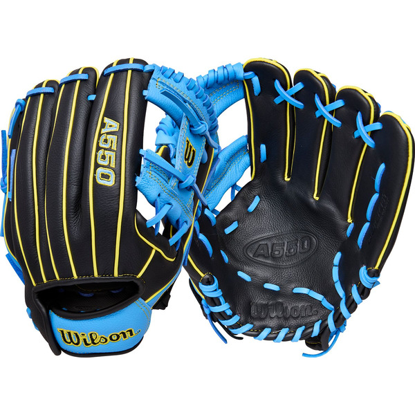 Wilson Youth A550 Right Hand Throw Series Gloves - Black & Blue