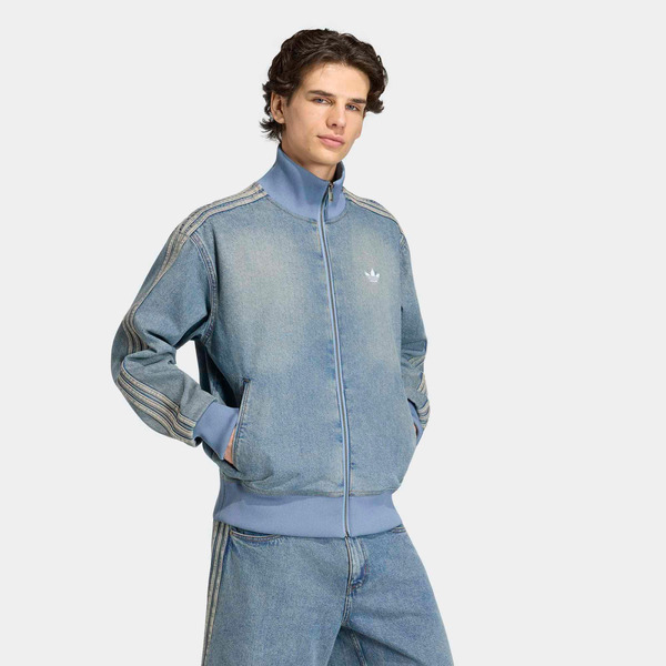 adidas Men's Originals Adicolor Denim Firebird Track Top, M - Worn Blue Denim