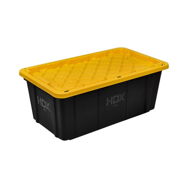 HDX 40 Gal. Tough Storage Tote In Black With Yellow Lid