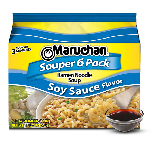 Maruchan Souper Ramen Noodle Soup, Soy Sauce, Pack of 6 Same-Day