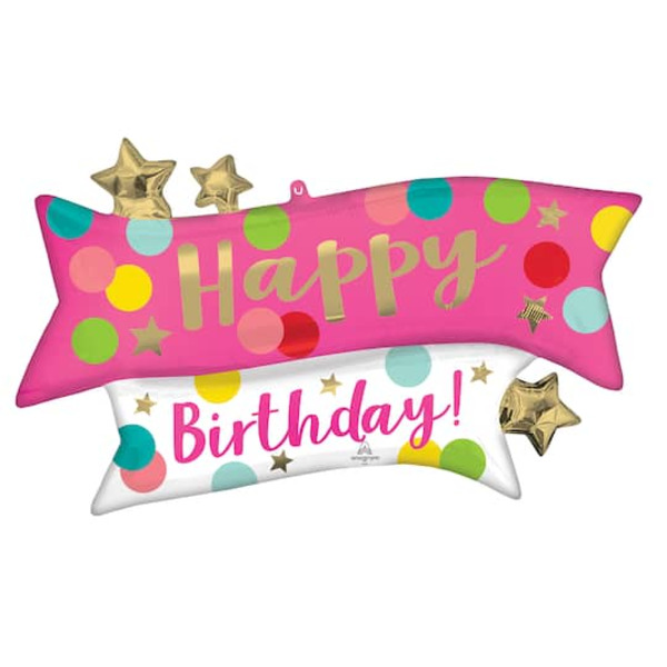 Anagram INFLATED 38" Satin Happy Birthday Pink Confetti Balloon