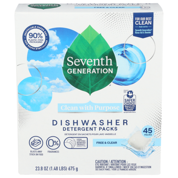 Seventh Generation Free & Clear Dishwasher Detergent Packs 45 Count