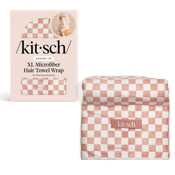 Kitsch Extra Large Quick-Dry Hair Towel Wrap - Terracotta Checker