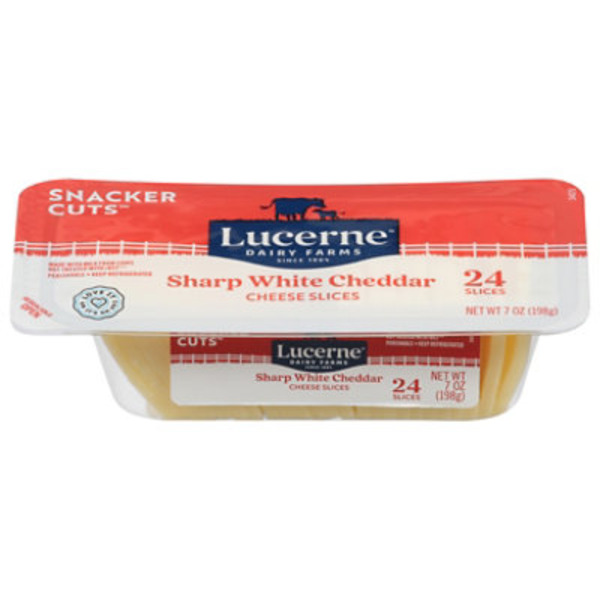 Lucerne Cheese Slices, Sharp White Chedddar, Snacker Cut