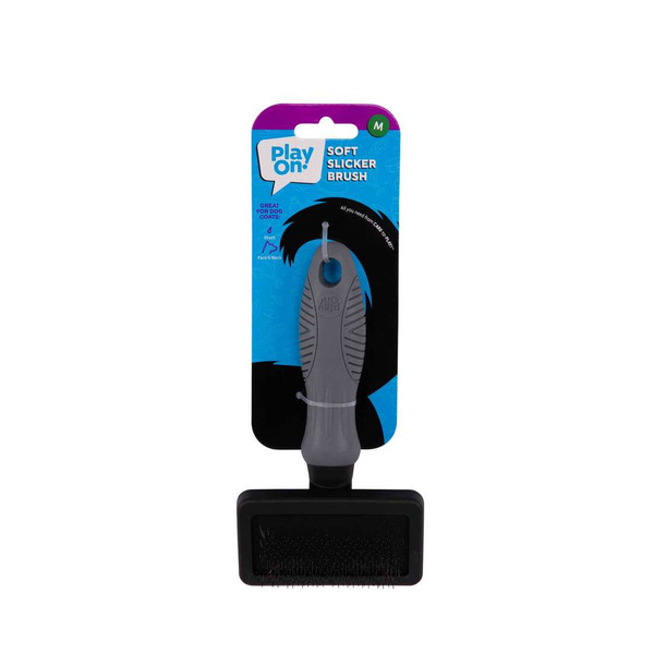Play On Dog Grooming Metal Pin Soft Slicker Brush, Medium
