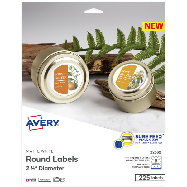 Avery 2-1/2" Diameter Printable Round Labels - Matte White