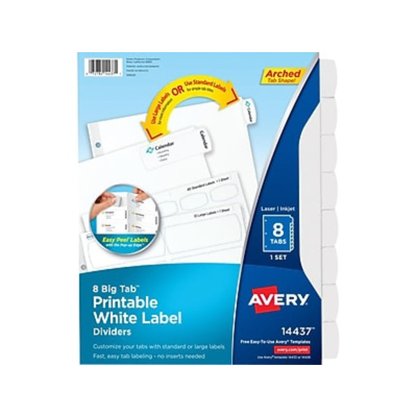 Avery 8 Tab White Big Tab Printable Divider