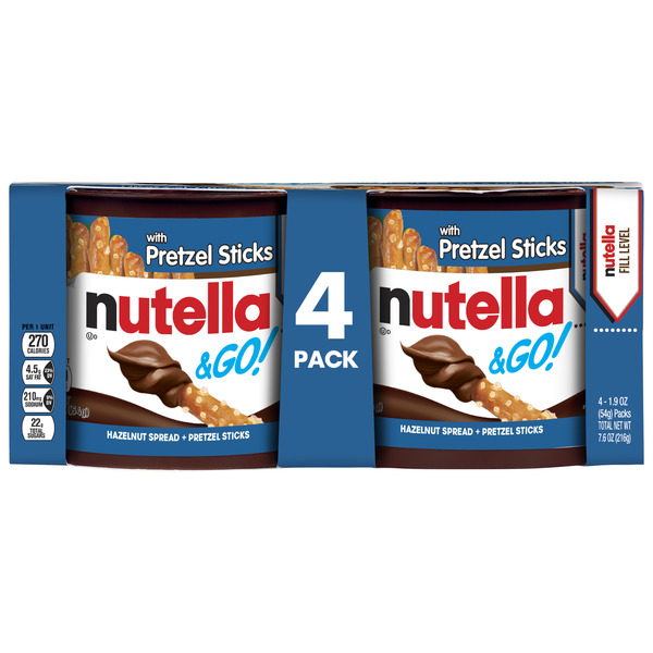 Nutella & Go Chocolate Hazelnut Spread with Cocoa + Pretzel Sticks, 4 Snack Packs, 1.9 oz Each