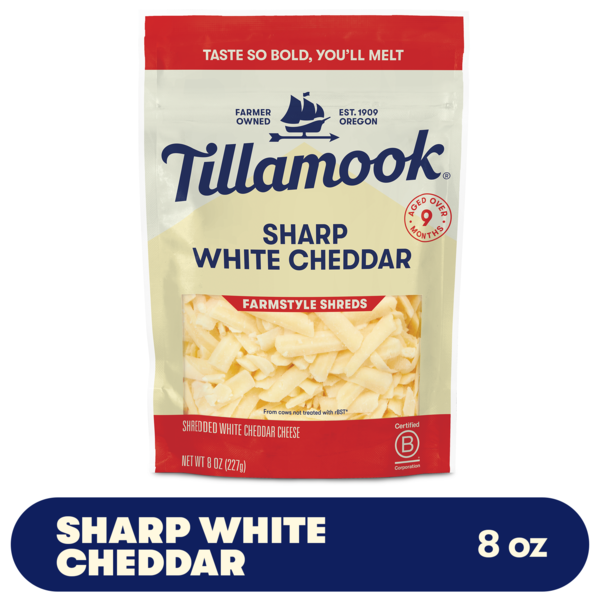 Tillamook Farmstyle Sharp White Cheddar Shredded Cheese, 8oz