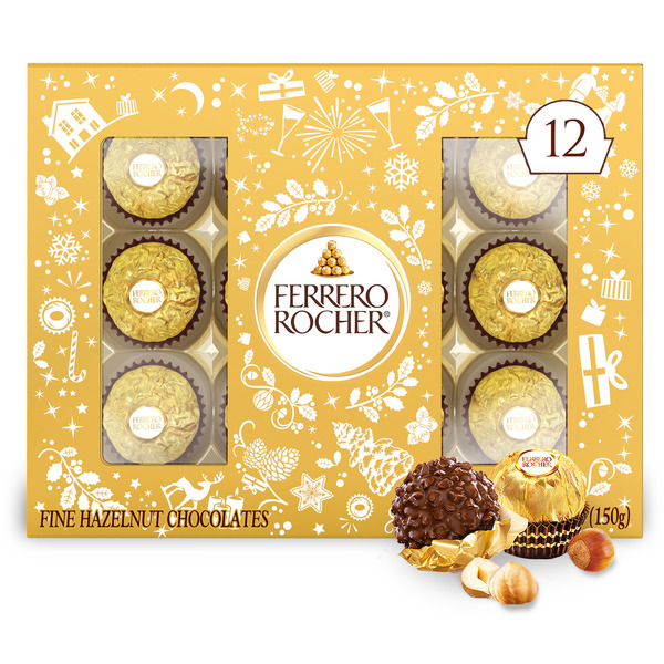 Ferrero Rocher Fine Hazelnut Chocolates, Individually Wrapped, 12