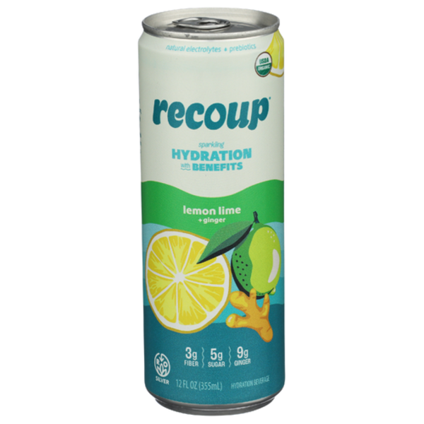 Recoup Beverage Lemon Lime Ginger Sparkling Prebiotic Beverage