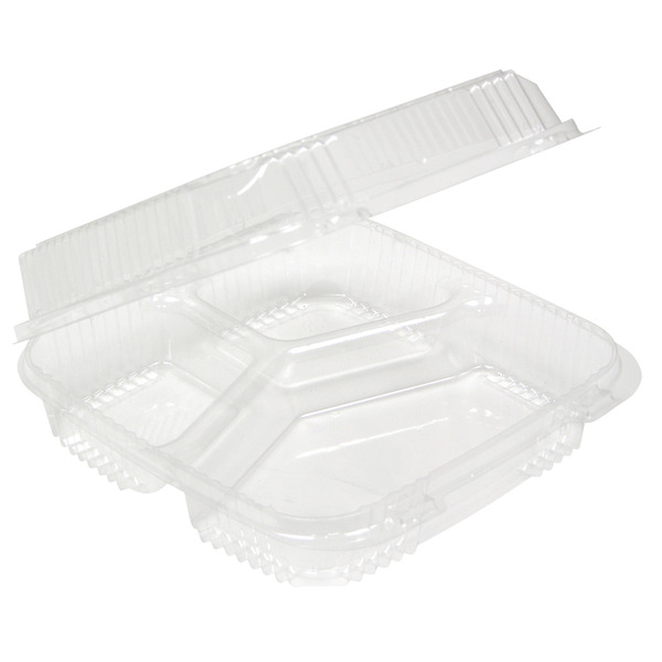 Clear Hinged, 3 Compartment Container 9x9x3" - 200 Ct