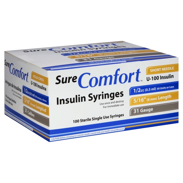 Sure Comfort Syringes Insulin Short Needle U 100 Insulin 100