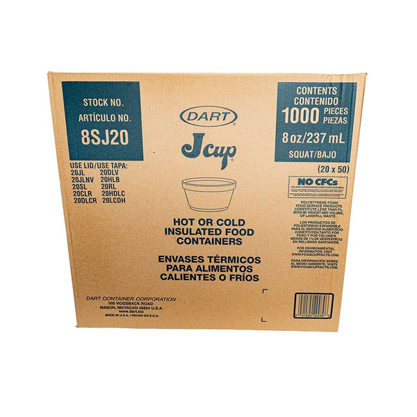 Dart - 8SJ20- 8 oz Extra Squat Foam Food Container - 1000 ct