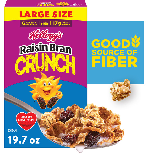 Kellogg's Raisin Bran Crunch Breakfast Cereal, Good Source of Fiber, Large Size