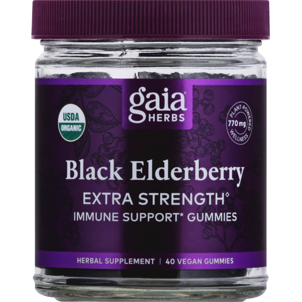 Gaia Herbs Black Elderberry, Extra Strength, Vegan Gummies Same