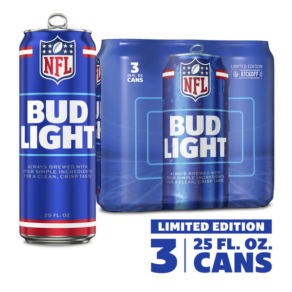 Bud Light American Lager Beer 3 Pack, 25 Fl Oz Cans Same-Day