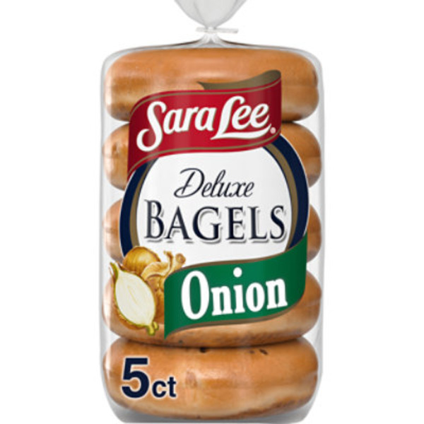 Sara Lee Deluxe, 5 ct, Onion, Bagels, Kosher, Savory Bagels, 15 oz