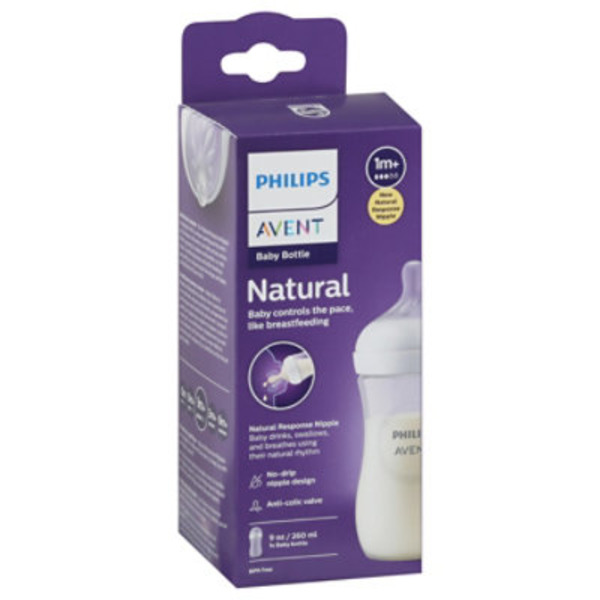 Philips Avent Natural Baby Bottle With Natural Response Nipple, Clear, 9oz, SCY903/92