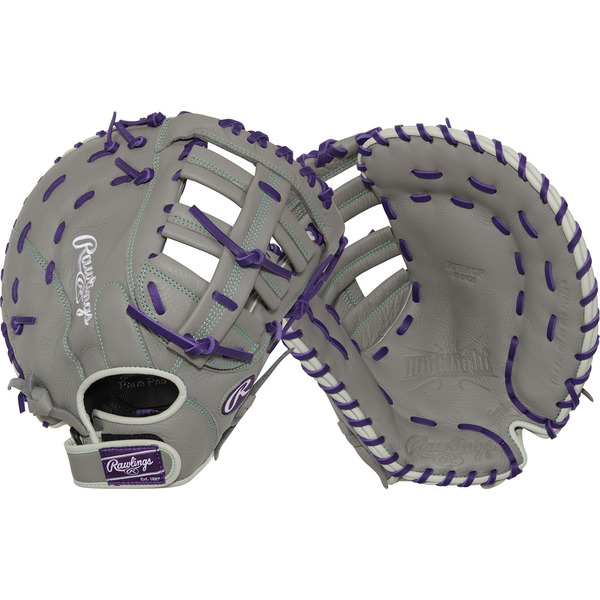 Rawlings Youth Highlight Series First Base Mitt, 13 Inch, Right Hand Throw - Grey/Purple