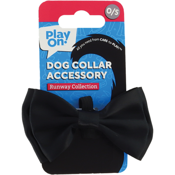 Play On Dog Bow Tie, One Size - Black Satin