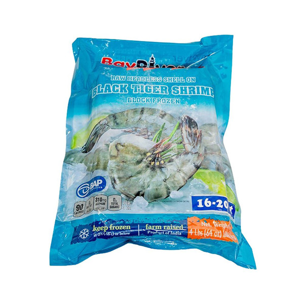 Frozen Black Tiger Shrimp - Headless, Shell-on - 16-20 - 4 lb blocks