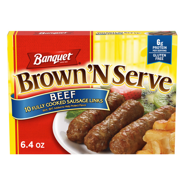 Banquet Brown'N Serve Beef Fully Cooked Sausage Links, Frozen Breakfast, 6.4 oz.