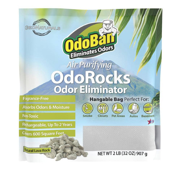 Odoban 32 Oz. Odorocks Natural Volcanic Rock Odor Eliminator, Unscented Non-toxic Rechargeable Odor Absorber Bag For Car & Home