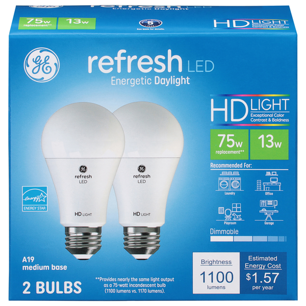 GE Refresh Equivalent Energetic Daylight HD LED Light Bulbs Same
