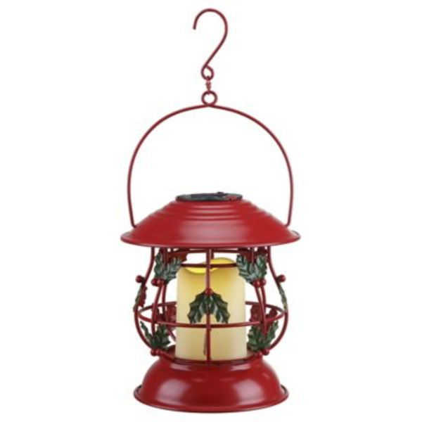 Red Shed 15.75 in. Solar-Powered Christmas Lantern, Red