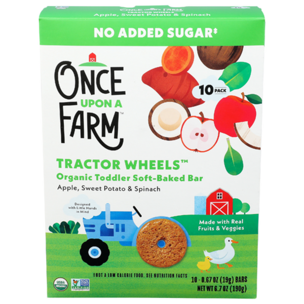 Once Upon A Farm Organic Apple, Sweet Potato & Spinach Tractor Wheels Toddler Soft Baked Bar 10 Pack