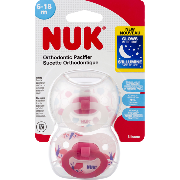 thumbnail image 2 of NUK Orthodontic Glows In The Dark Pacifiers 0 - 6m Value Pack - Clear 2 of 9