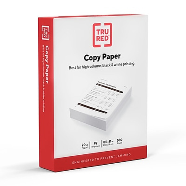 TRU RED Printer Paper 8.5" x 11" 20 lbs. White, 500 Sheets/Ream