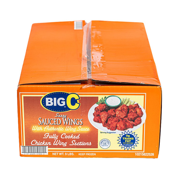 Frozen Big C - Fully Cooked Sassy Sauced Chicken Wings, 1st & 2nd Joints - 9lbs - 63-108 ct