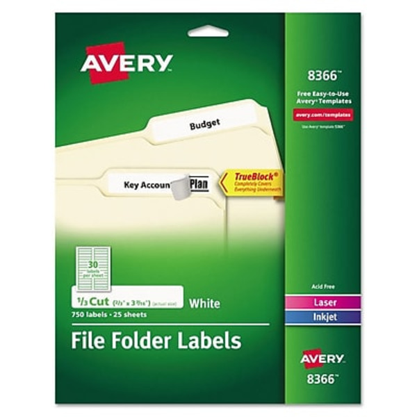 Avery TrueBlock Laser Inkjet White Permanent File Folder Labels