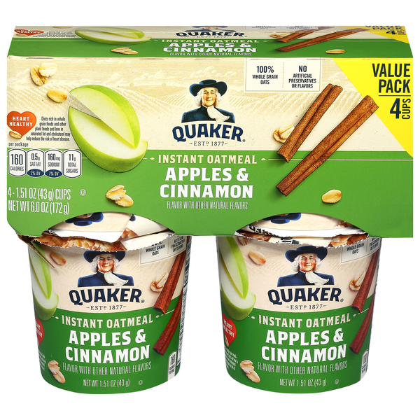 Quaker Instant Oatmeal, Apples & Cinnamon, Value Pack